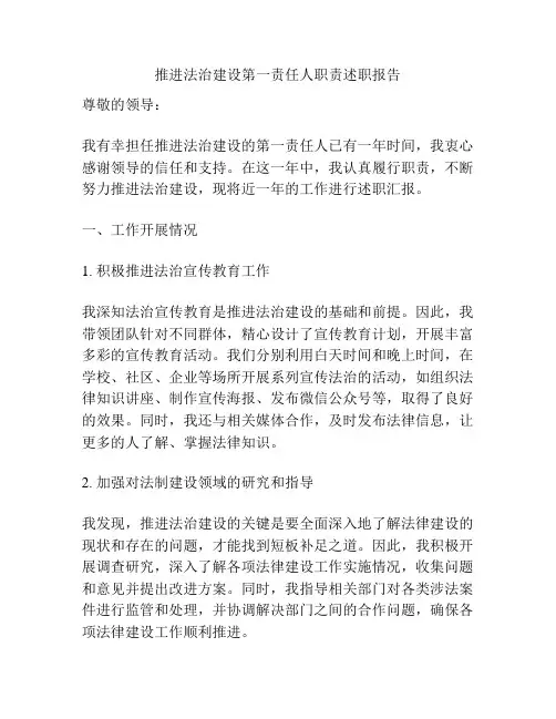 推进法治建设第一责任人职责述职报告