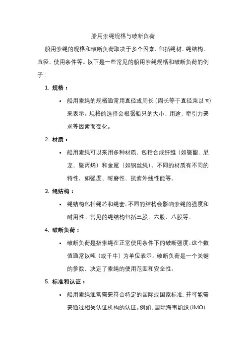 船用索绳规格与破断负荷