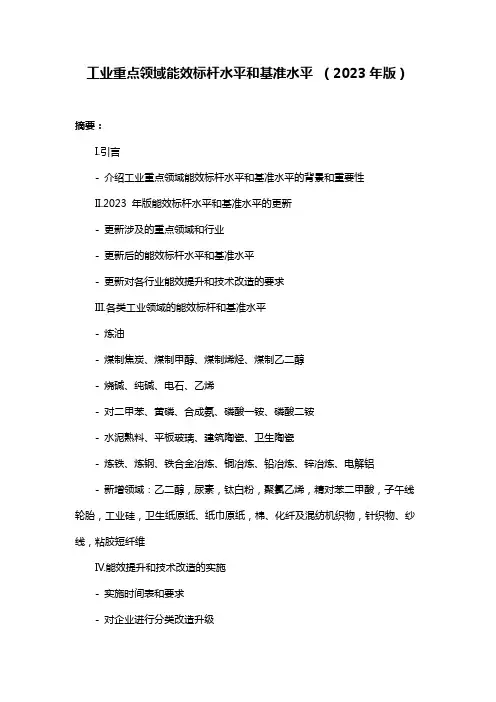 工业重点领域能效标杆水平和基准水平 (2023年版)