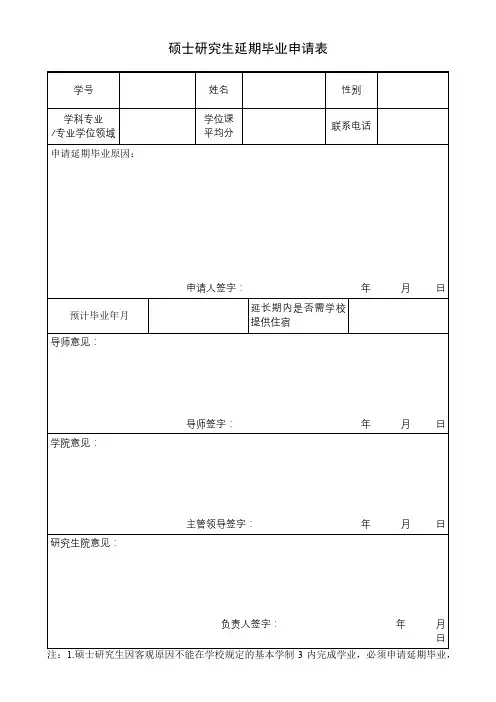 硕士研究生延期毕业申请表【模板】