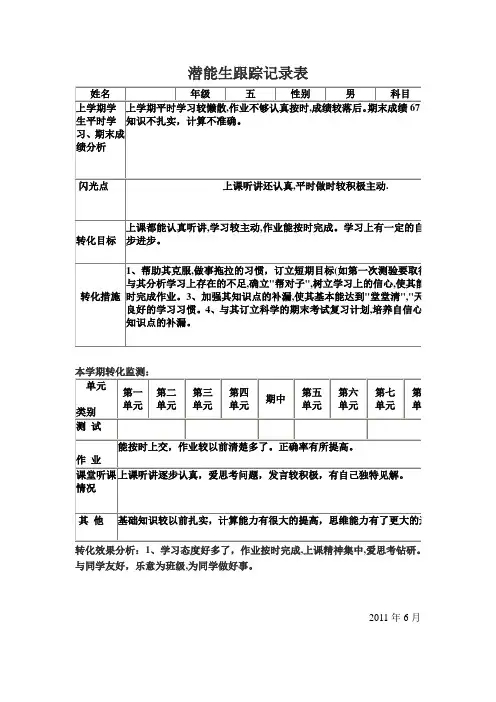 案例1：潜能生记录表