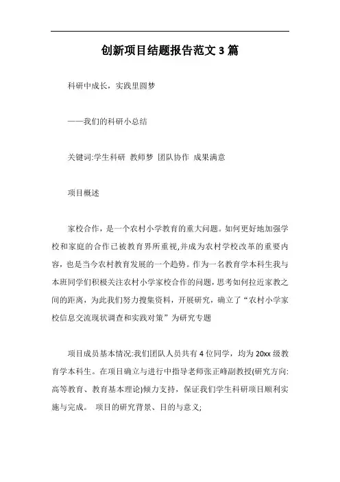创新项目结题报告范文3篇【最新版】