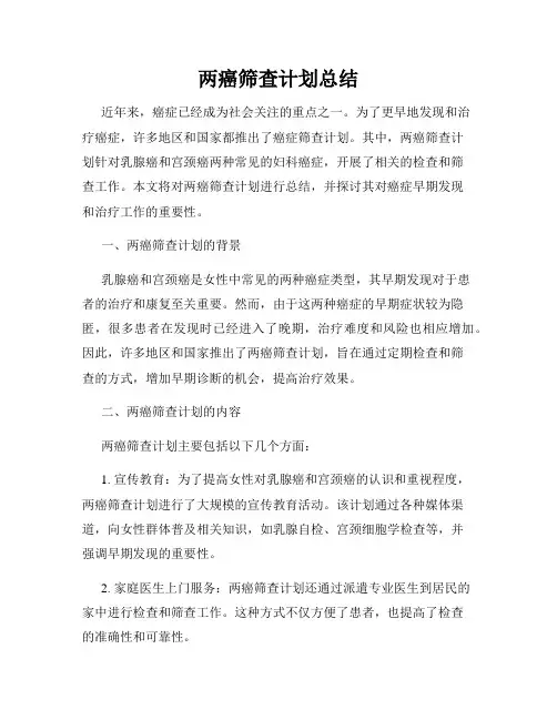 两癌筛查计划总结