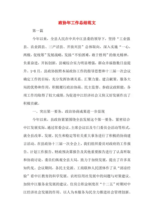 2019年政协年工作总结范文