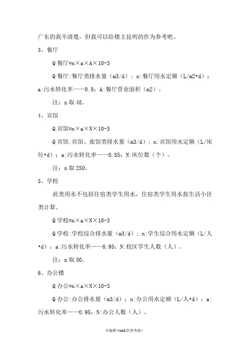 食堂办公室用水定额