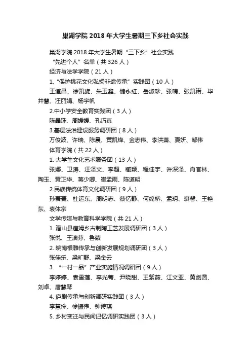 巢湖学院2018年大学生暑期三下乡社会实践