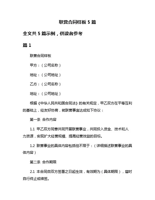 联营合同样板5篇