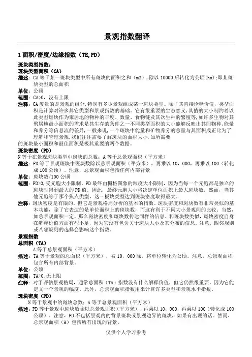 景观指数翻译