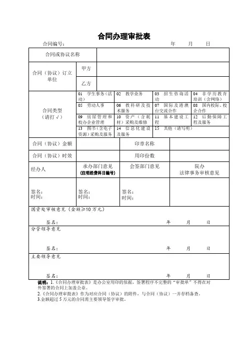 合同办理审批表