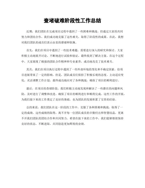 查堵破难阶段性工作总结