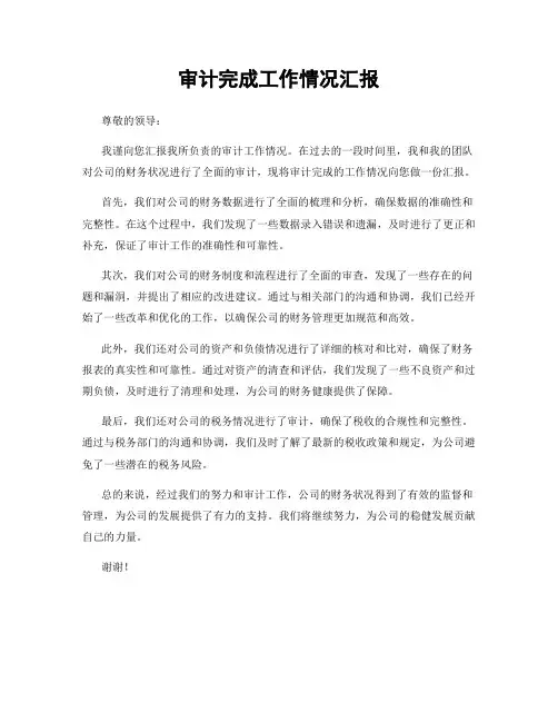审计完成工作情况汇报