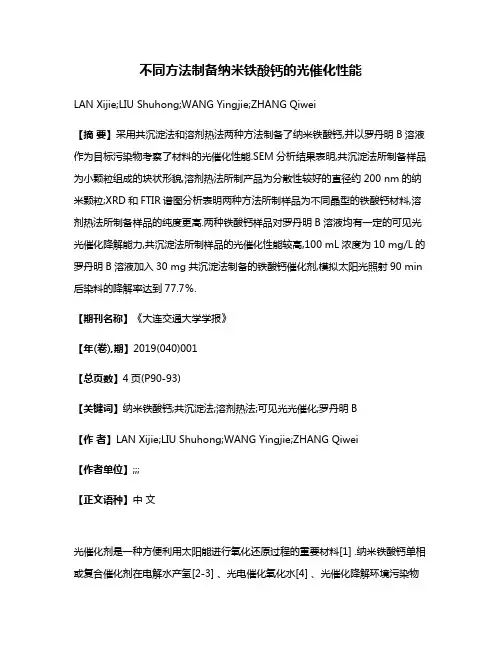不同方法制备纳米铁酸钙的光催化性能