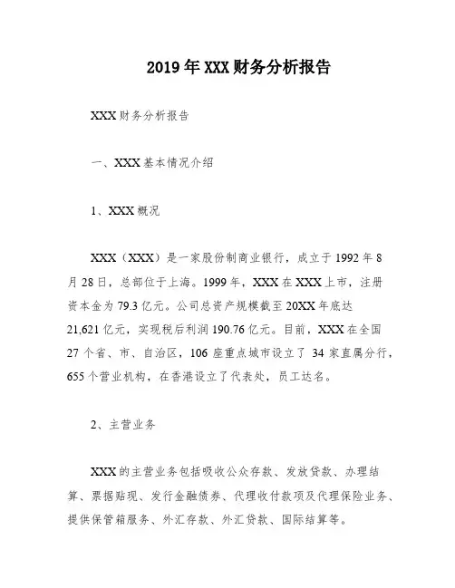 2019年XXX财务分析报告