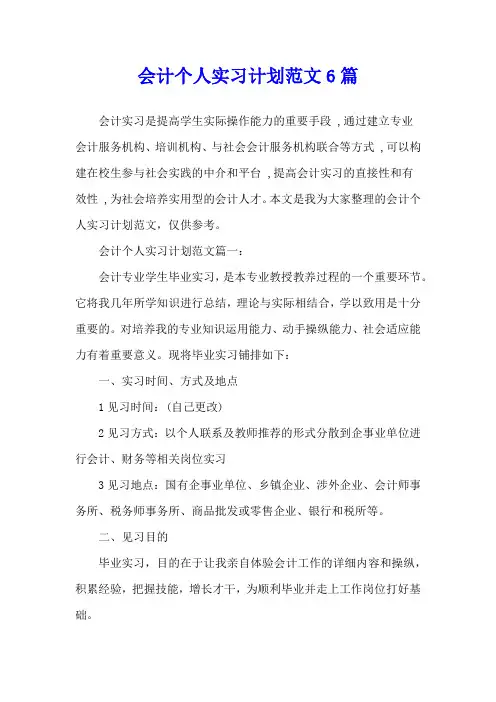 会计个人实习计划范文6篇