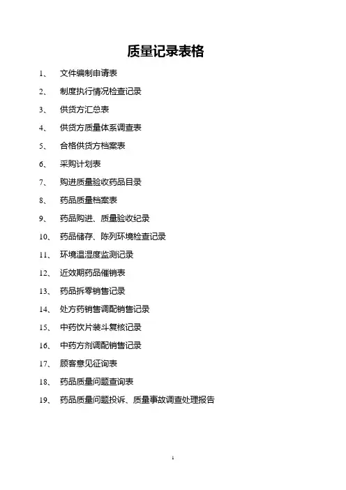 药店质量记录表格