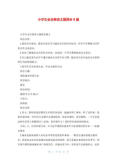 小学生安全教育主题班会5篇