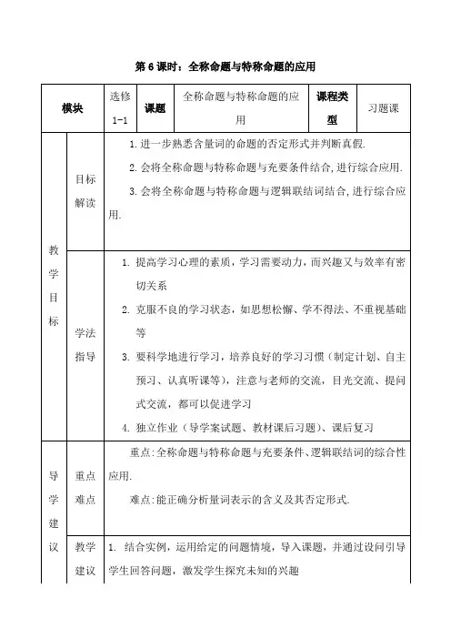 《全称命题与特称命题的应用》教学实施方案