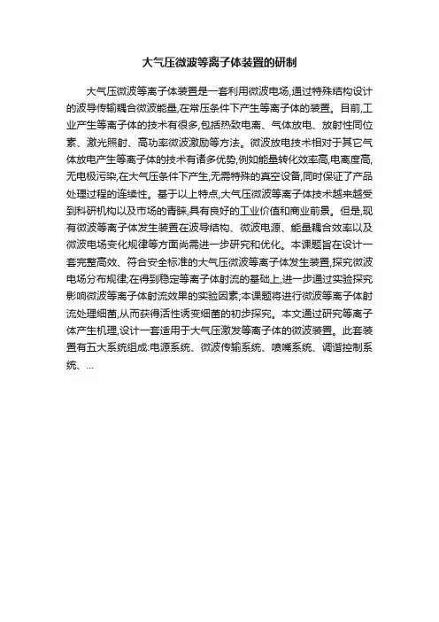 大气压微波等离子体装置的研制