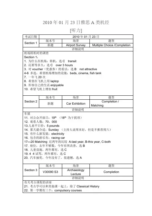 2010年1月23日雅思机经(A类)