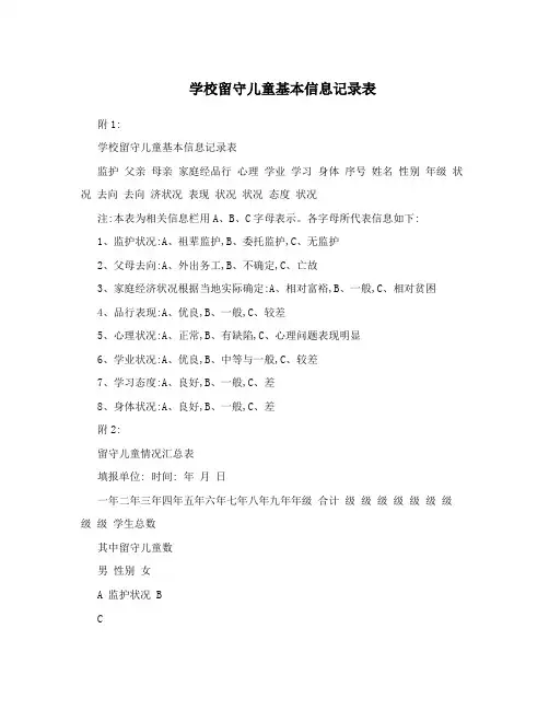 学校留守儿童基本信息记录表