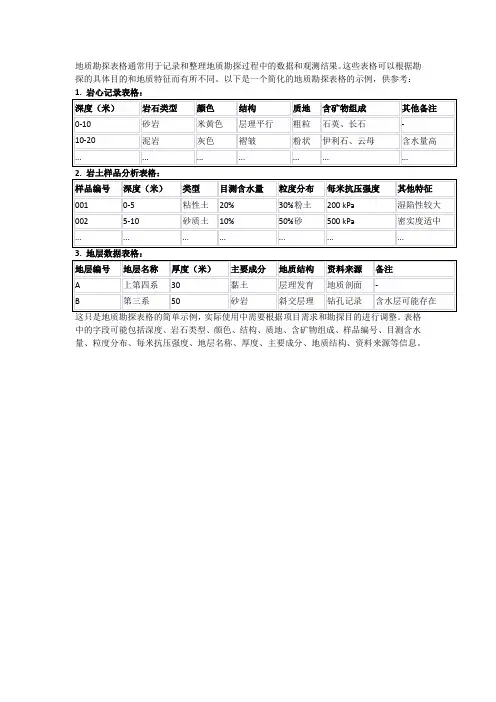 地质勘探表格