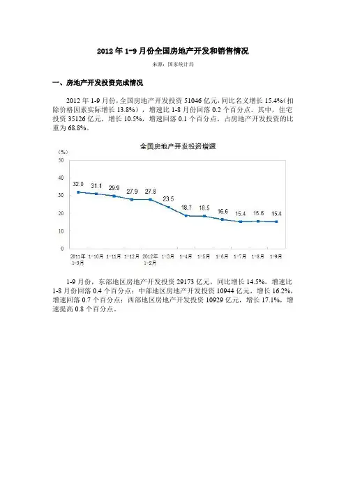 2012年1-9月份全国房地产开发和销售情况