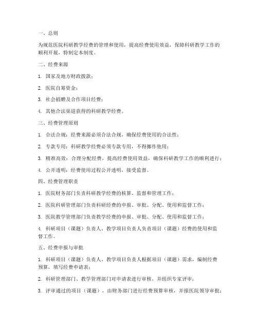 医院科研教学经费管理制度