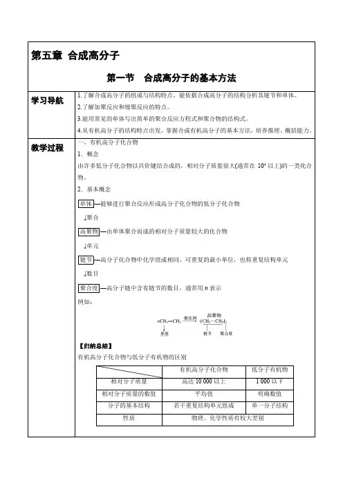 高中化学选择性必修三 第5章 第1节 合成高分子的基本方法 讲义