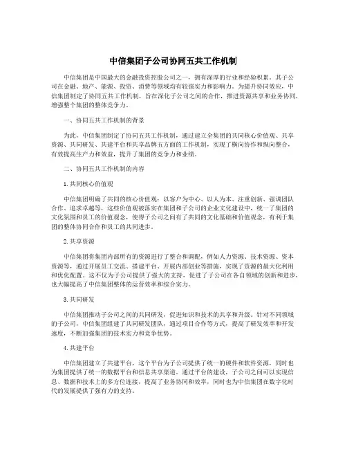 中信集团子公司协同五共工作机制