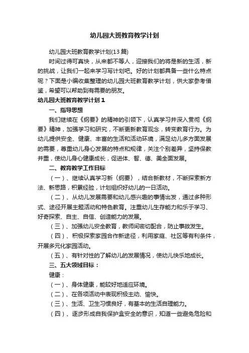 幼儿园大班教育教学计划（13篇）