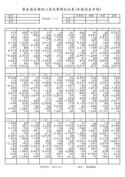 全国比赛学生C组加减（加减混合专练）