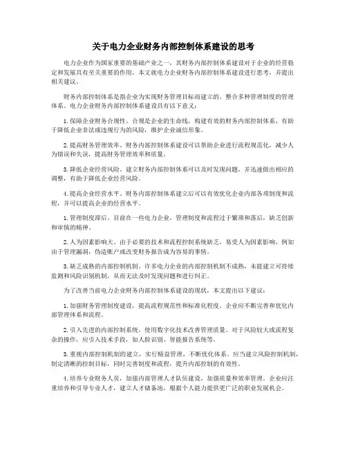 关于电力企业财务内部控制体系建设的思考