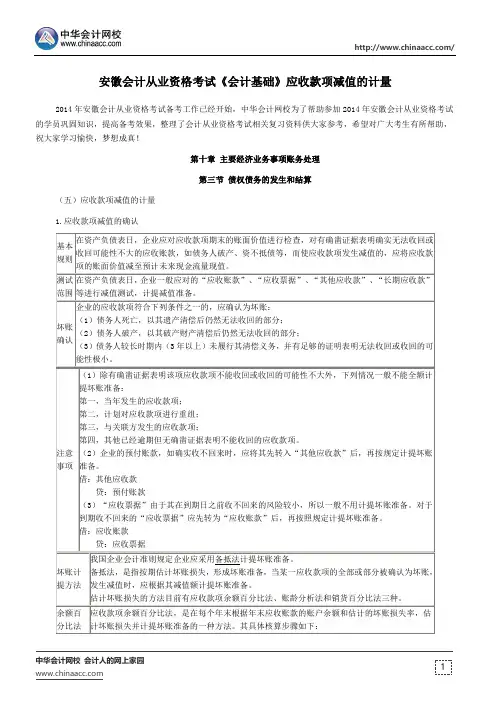 安徽会计从业资格考试《会计基础》应收款项减值的计量