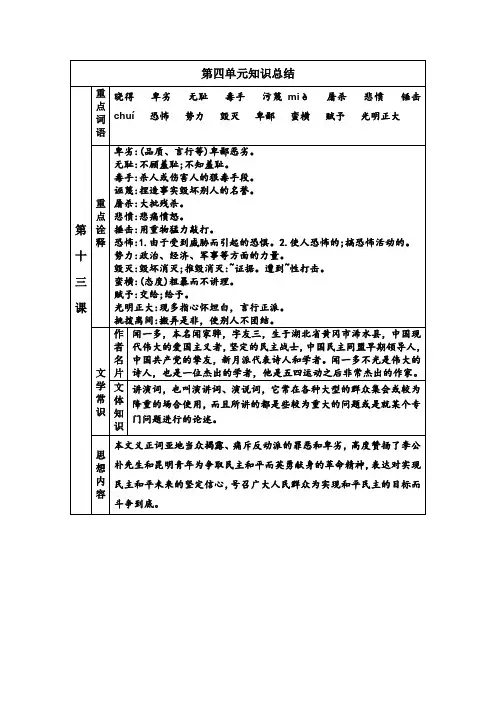 第四单元知识总结 统编版语文八年级下册