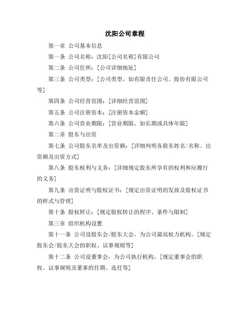 沈阳公司章程