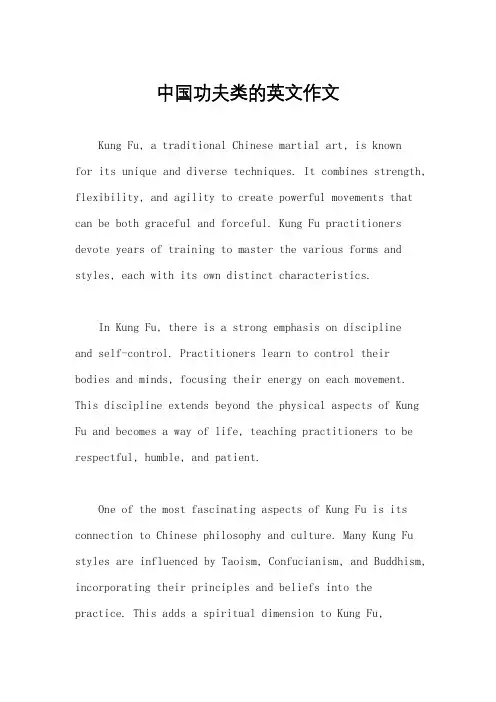 中国功夫类的英文作文