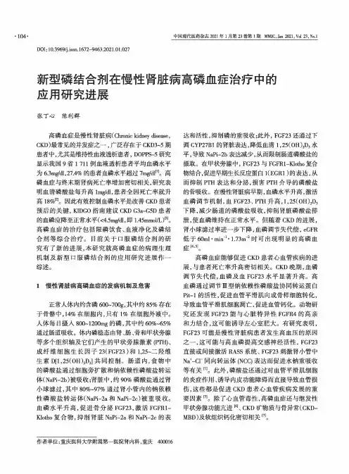 新型磷结合剂在慢性肾脏病高磷血症治疗中的应用研究进展