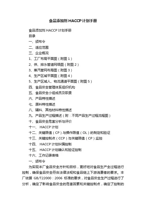 食品添加剂HACCP计划手册