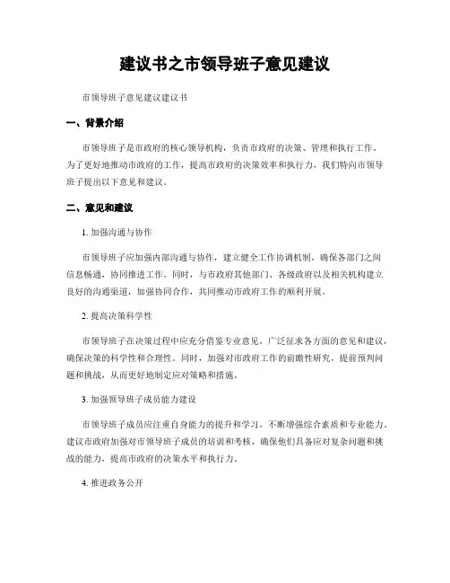 建议书之市领导班子意见建议