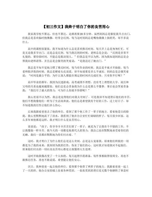 【初三作文】我终于明白了你的良苦用心