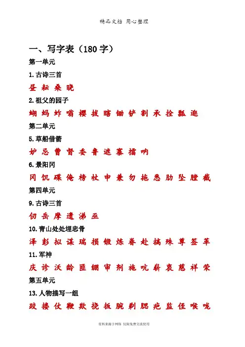 部编版(新教材)五年级下册小学语文 期末专题复习 课本内生字词汇总
