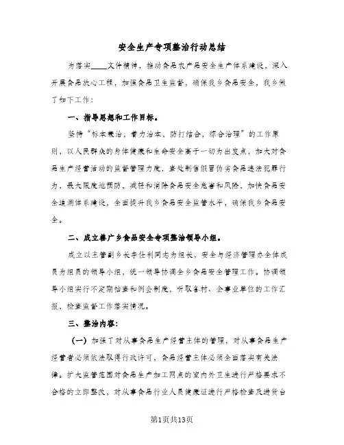 2024年安全生产专项整治行动总结（5篇）