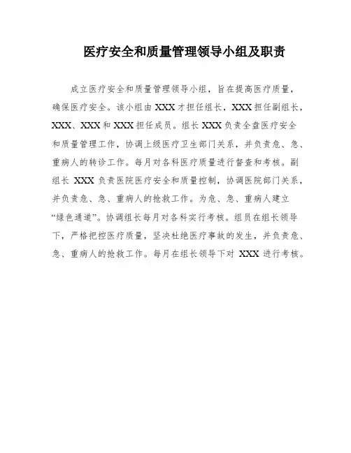医疗安全和质量管理领导小组及职责