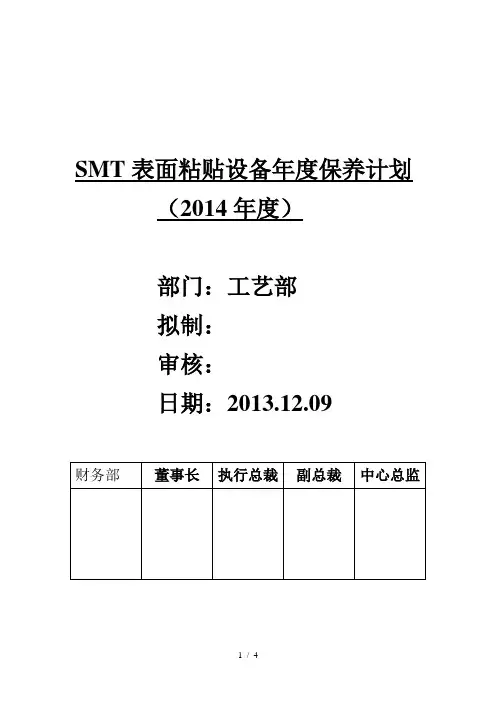 2014年设备年度保养计划与费用预算