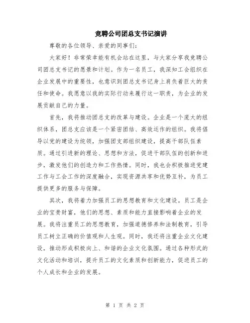 竞聘公司团总支书记演讲
