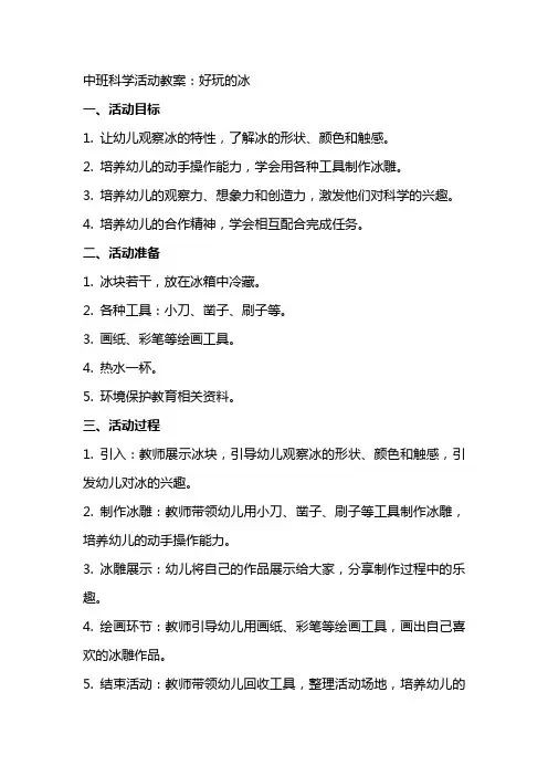 中班科学活动教案：好玩的冰