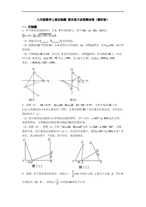 八年级数学上册压轴题 期末复习试卷测试卷(解析版)