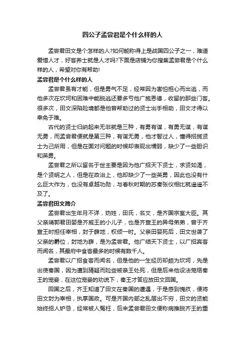 四公子孟尝君是个什么样的人