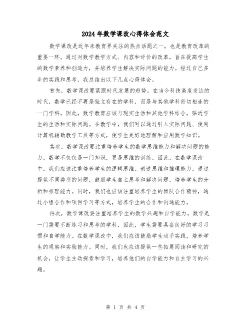 2024年数学课改心得体会范文(2篇)