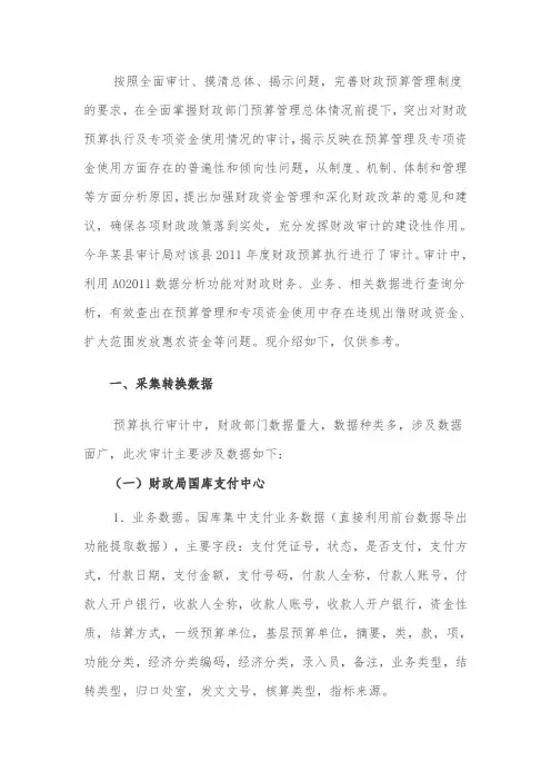 AO2011在财政预算执行审计中的运用